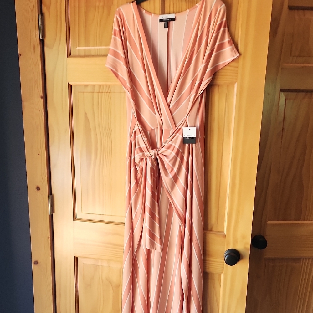 Eloquii Peach Wrap Tie Front Maxi Dress